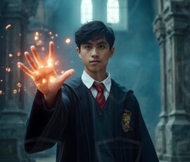 AI-generated wizards of the lion house handsome shirtless mages of the wizard academy conjuring great white lions in cinematic UHD fantasy art.
