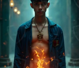 AI-generated wizards of the lion house handsome shirtless mages of the wizard academy conjuring great white lions in cinematic UHD fantasy art.