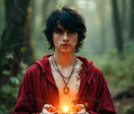 AI-generated wizards of the lion house handsome shirtless mages of the wizard academy conjuring great white lions in cinematic UHD fantasy art.
