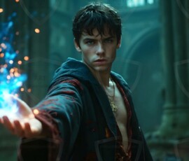 AI-generated wizards of the lion house handsome shirtless mages of the wizard academy conjuring great white lions in cinematic UHD fantasy art.