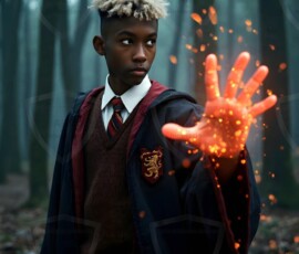 AI-generated wizards of the lion house handsome shirtless mages of the wizard academy conjuring great white lions in cinematic UHD fantasy art.