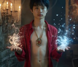AI-generated wizards of the lion house handsome shirtless mages of the wizard academy conjuring great white lions in cinematic UHD fantasy art.