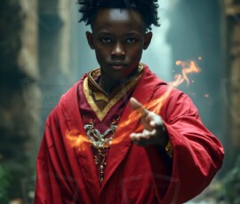 AI-generated wizards of the lion house handsome shirtless mages of the wizard academy conjuring great white lions in cinematic UHD fantasy art.