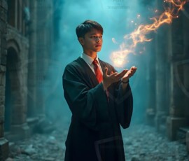 AI-generated wizards of the lion house handsome shirtless mages of the wizard academy conjuring great white lions in cinematic UHD fantasy art.
