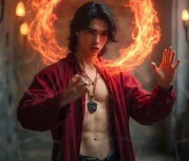 AI-generated wizards of the lion house handsome shirtless mages of the wizard academy conjuring great white lions in cinematic UHD fantasy art.