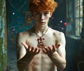 AI-generated wizards of the lion house handsome shirtless mages of the wizard academy conjuring great white lions in cinematic UHD fantasy art.