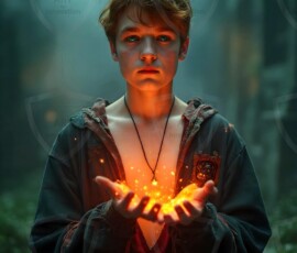 AI-generated wizards of the lion house handsome shirtless mages of the wizard academy conjuring great white lions in cinematic UHD fantasy art.