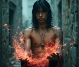 AI-generated wizards of the lion house handsome shirtless mages of the wizard academy conjuring great white lions in cinematic UHD fantasy art.