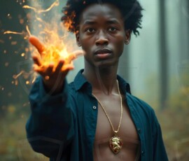 AI-generated wizards of the lion house handsome shirtless mages of the wizard academy conjuring great white lions in cinematic UHD fantasy art.