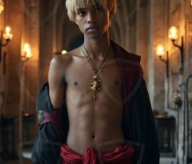 AI-generated wizards of the lion house handsome shirtless mages of the wizard academy conjuring great white lions in cinematic UHD fantasy art.