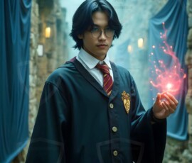 AI-generated wizards of the lion house handsome shirtless mages of the wizard academy conjuring great white lions in cinematic UHD fantasy art.