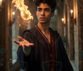 AI-generated wizards of the lion house handsome shirtless mages of the wizard academy conjuring great white lions in cinematic UHD fantasy art.