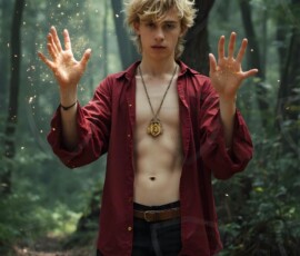 AI-generated wizards of the lion house handsome shirtless mages of the wizard academy conjuring great white lions in cinematic UHD fantasy art.
