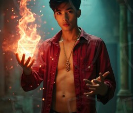 AI-generated wizards of the lion house handsome shirtless mages of the wizard academy conjuring great white lions in cinematic UHD fantasy art.