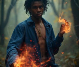 AI-generated wizards of the lion house handsome shirtless mages of the wizard academy conjuring great white lions in cinematic UHD fantasy art.