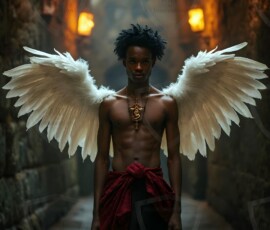 AI-generated wizards of the lion house handsome shirtless mages of the wizard academy conjuring great white lions in cinematic UHD fantasy art.