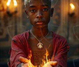 AI-generated wizards of the lion house handsome shirtless mages of the wizard academy conjuring great white lions in cinematic UHD fantasy art.