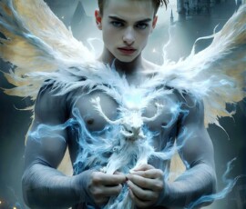 AI-generated wizards of the lion house — handsome shirtless mages of the wizard academy conjuring great white lions in cinematic UHD fantasy art.