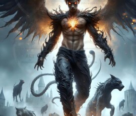 AI-generated wizards of the lion house — handsome shirtless mages of the wizard academy conjuring great white lions in cinematic UHD fantasy art.