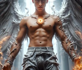 AI-generated wizards of the lion house — handsome shirtless mages of the wizard academy conjuring great white lions in cinematic UHD fantasy art.