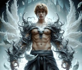 AI-generated wizards of the lion house — handsome shirtless mages of the wizard academy conjuring great white lions in cinematic UHD fantasy art.
