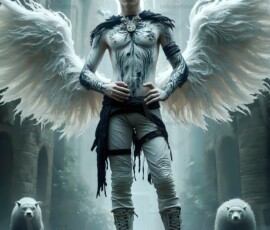 AI-generated wizards of the lion house — handsome shirtless mages of the wizard academy conjuring great white lions in cinematic UHD fantasy art.