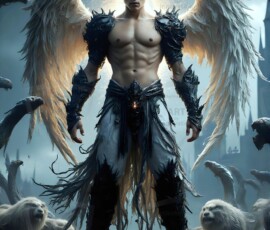 AI-generated wizards of the lion house — handsome shirtless mages of the wizard academy conjuring great white lions in cinematic UHD fantasy art.