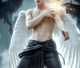 AI-generated wizards of the lion house — handsome shirtless mages of the wizard academy conjuring great white lions in cinematic UHD fantasy art.