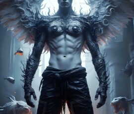 AI-generated wizards of the lion house — handsome shirtless mages of the wizard academy conjuring great white lions in cinematic UHD fantasy art.