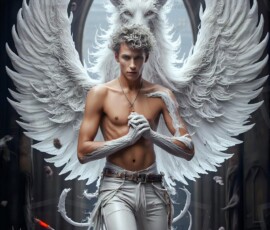 AI-generated wizards of the lion house — handsome shirtless mages of the wizard academy conjuring great white lions in cinematic UHD fantasy art.