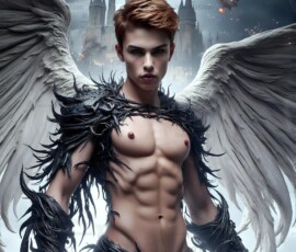 AI-generated wizards of the lion house — handsome shirtless mages of the wizard academy conjuring great white lions in cinematic UHD fantasy art.