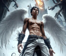 AI-generated wizards of the lion house — handsome shirtless mages of the wizard academy conjuring great white lions in cinematic UHD fantasy art.