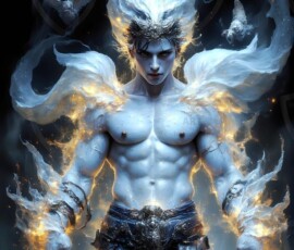 AI-generated wizards of the lion house — handsome shirtless mages of the wizard academy conjuring great white lions in cinematic UHD fantasy art.