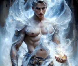 AI-generated wizards of the lion house — handsome shirtless mages of the wizard academy conjuring great white lions in cinematic UHD fantasy art.