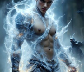 AI-generated wizards of the lion house — handsome shirtless mages of the wizard academy conjuring great white lions in cinematic UHD fantasy art.