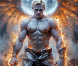 AI-generated wizards of the lion house — handsome shirtless mages of the wizard academy conjuring great white lions in cinematic UHD fantasy art.