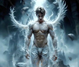 AI-generated wizards of the lion house — handsome shirtless mages of the wizard academy conjuring great white lions in cinematic UHD fantasy art.