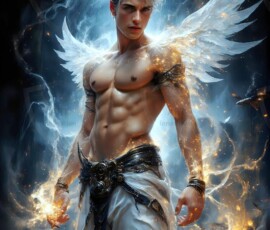 AI-generated wizards of the lion house — handsome shirtless mages of the wizard academy conjuring great white lions in cinematic UHD fantasy art.