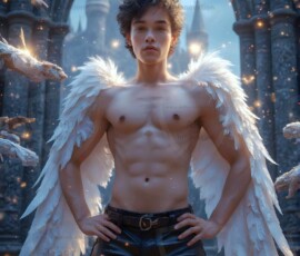 AI-generated wizards of the lion house — handsome shirtless mages of the wizard academy conjuring great white lions in cinematic UHD fantasy art.