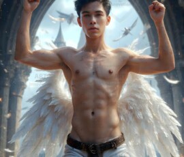 AI-generated wizards of the lion house — handsome shirtless mages of the wizard academy conjuring great white lions in cinematic UHD fantasy art.