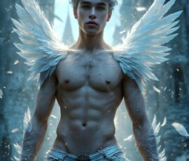 AI-generated wizards of the lion house — handsome shirtless mages of the wizard academy conjuring great white lions in cinematic UHD fantasy art.