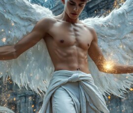 AI-generated wizards of the lion house — handsome shirtless mages of the wizard academy conjuring great white lions in cinematic UHD fantasy art.