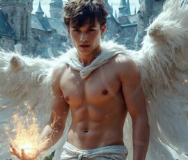 AI-generated wizards of the lion house — handsome shirtless mages of the wizard academy conjuring great white lions in cinematic UHD fantasy art.