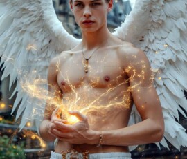 AI-generated wizards of the lion house — handsome shirtless mages of the wizard academy conjuring great white lions in cinematic UHD fantasy art.