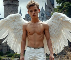 AI-generated wizards of the lion house — handsome shirtless mages of the wizard academy conjuring great white lions in cinematic UHD fantasy art.