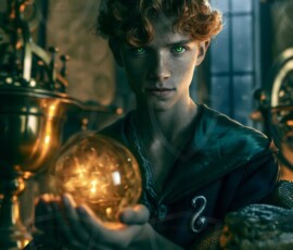 AI-generated wizards of the serpent house handsome shirtless mages of the wizard academy conjuring demonic snakes in dark cinematic UHD fantasy art.