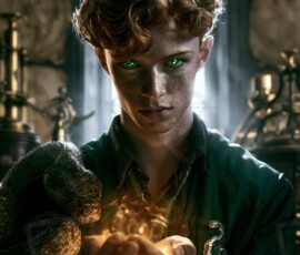 AI-generated wizards of the serpent house handsome shirtless mages of the wizard academy conjuring demonic snakes in dark cinematic UHD fantasy art.