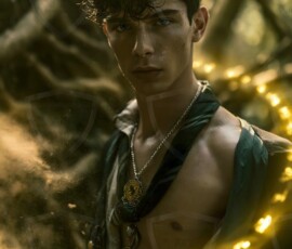 AI-generated wizards of the serpent house handsome shirtless mages of the wizard academy conjuring demonic snakes in dark cinematic UHD fantasy art.