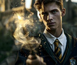 AI-generated wizards of the serpent house handsome shirtless mages of the wizard academy conjuring demonic snakes in dark cinematic UHD fantasy art.