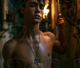 AI-generated wizards of the serpent house handsome shirtless mages of the wizard academy conjuring demonic snakes in dark cinematic UHD fantasy art.